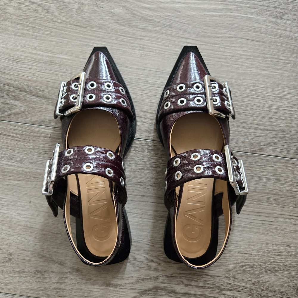 Ganni Women's Burgundy Buckle Flats